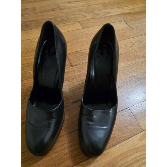 Gucci Leather Block Heels Black Shoes Size 5.5 S000021 - Picture 3 of 12